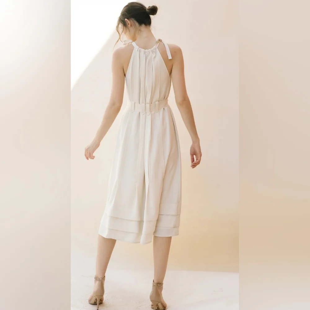 Cream Halter Top Belted Midi Dress Size Small Wedding Guest Dress Halter Summer